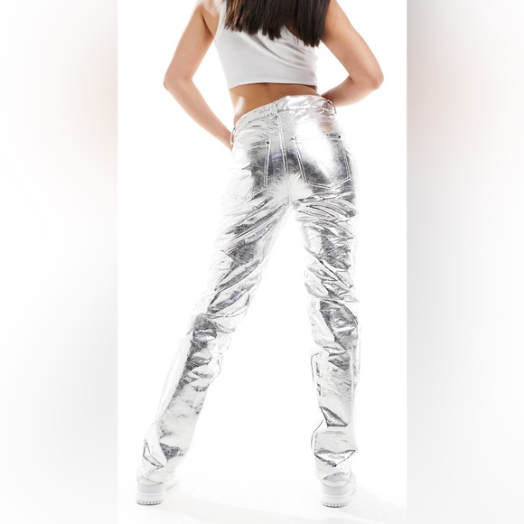 ASOS Metallic Straight Leg Pants - Picture 3 of 12
